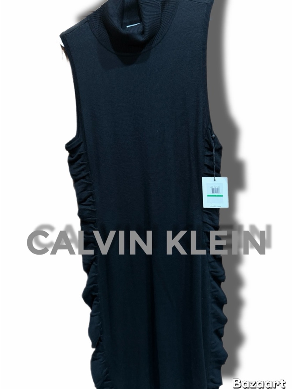 Calvin Klein Black sleeveless ruched-side turtleneck tunic